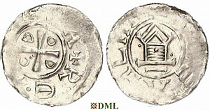 Денарий, Германия, Саксония, Otto III (983-1002), м.д. Goslar, type OAP