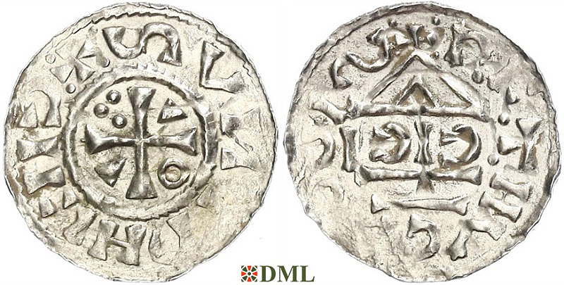 Денарий, Германия, Бавария, Heinrich II (1002-1024), м.д. Regensburg, монетарий ICIC, Hahn 1976, 27b2