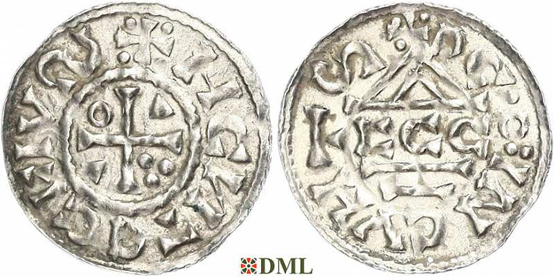 Денарий, Германия, Бавария, Heinrich II (1002-1024), м.д. Regensburg, монетарий ECCO, Hahn 1976, 27c2