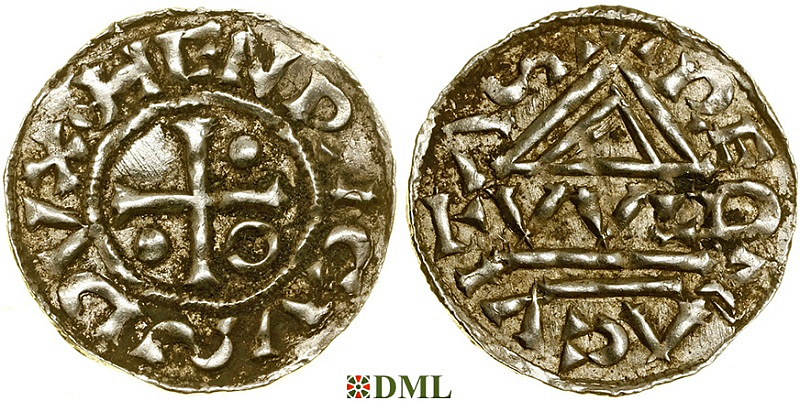 Денарий, Германия, Бавария, Heinrich II (955-995), м.д. Regensburg, монетарий WLD, Hahn 1976, 22h2