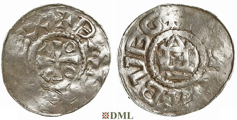 Денарий, Германия, Саксония, Otto III (983-1002), м.д. Magdeburg, Dbg 639