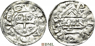 Денарий, Германия, Бавария, Heinrich II (985–995), м.д. Regensburg, монетарий ELLN, Hahn 1976, 22c2