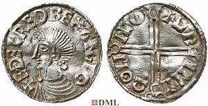 Денарий, Англия, Æthelred II (978-1016), м.д. Lincoln, монетарий Grim, North 774