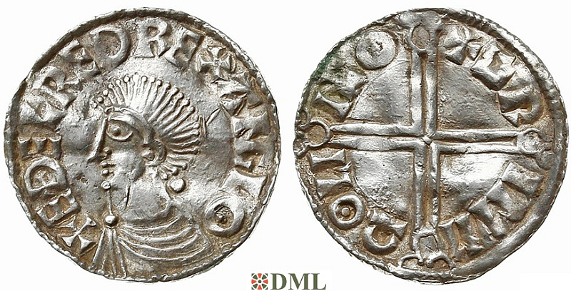 Денарий, Англия, Æthelred II (978-1016), м.д. Lincoln, монетарий Grim, North 774