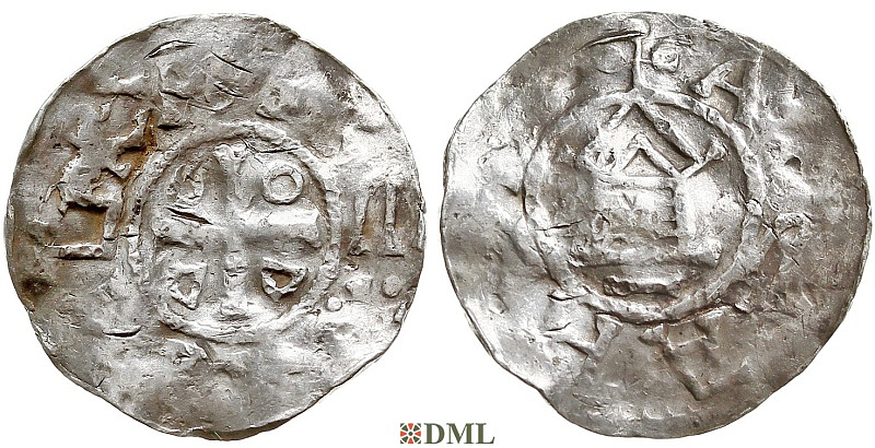 Денарий, Германия, Саксония, Нижняя Саксония, Otto III (983-1002), м.д. Goslar, type OAP