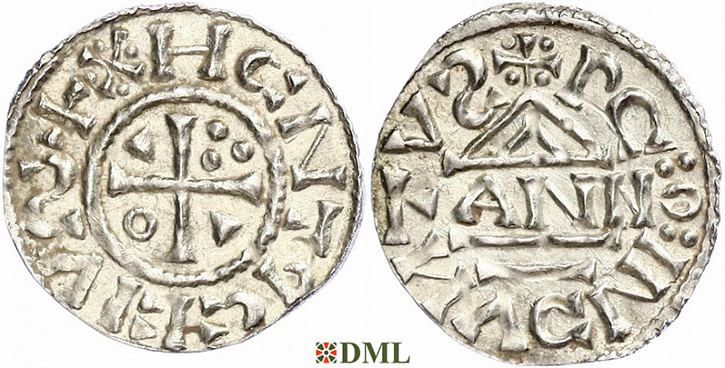 Денарий, Германия, Бавария, Heinrich II (1002-1024), м.д. Regensburg, монетарий ANNO, Hahn 1976, 27a3
