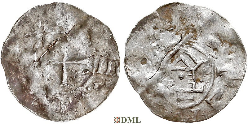 Денарий, Германия, Саксония, Нижняя Саксония, Otto III (983-1002), м.д. Goslar, type OAP