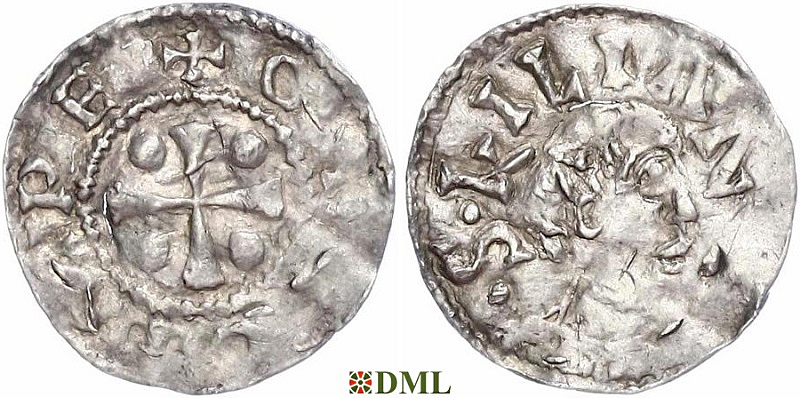 Денарий, Германия, Франкония, Otto III (983-1002), м.д. Wurzburg, Dbg. 856