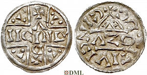 Денарий, Германия, Бавария, Heinrich V (1018-1026), м.д. Regensburg, монетарий ɅZO, Hahn 1976, 31b2