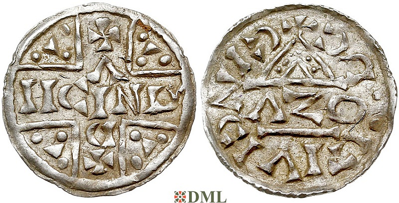 Денарий, Германия, Бавария, Heinrich V (1018-1026), м.д. Regensburg, монетарий ɅZO, Hahn 1976, 31b2