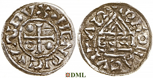 Денарий, Германия, Бавария, Heinrich II (985-995), м.д. Regensburg, монетарий ECCIO, Hahn 1976, 22b1
