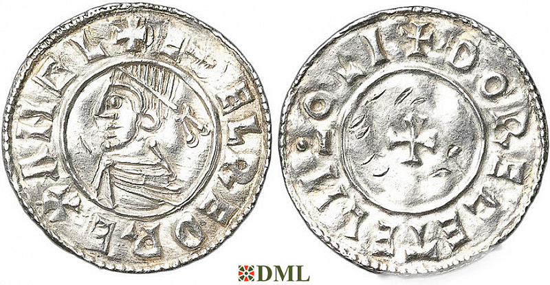 Денарий, Англия, Æthelred II (978-1016), м.д. Lincoln, монетарий Dorecetel, North 777