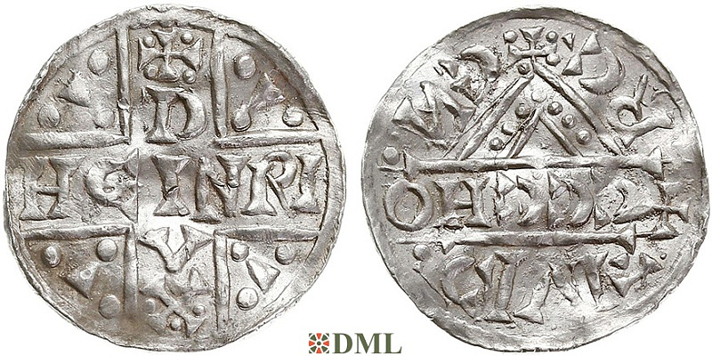 Денарий, Германия, Бавария, Heinrich V (1018-1026), м.д. Regensburg, монетарий CCCHO, Hahn 1976, 31d8