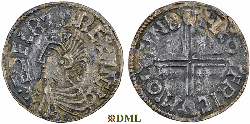 Денарий, Англия, Æthelred II (978-1016), м.д. London, монетарий Leofric, North 774