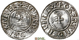 Денарий, Англия, Æthelred II (978-1016), м.д. Lincoln, монетарий Osfram, North 777