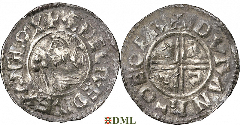 Денарий, Англия, Æthelred II (978-1016), м.д. York, монетарий Dvran, North 770