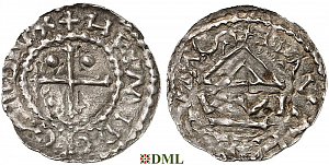 Денарий, Германия, Бавария, Heinrich I (948-955), м.д. Nabburg, монетарий WI, Hahn 1976, 65b1.A