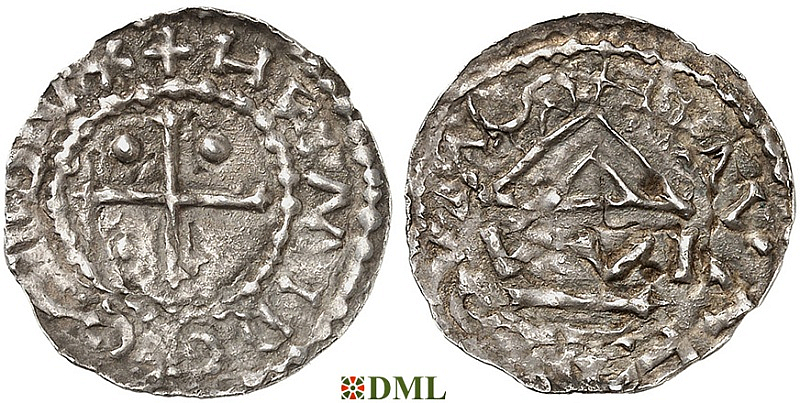 Денарий, Германия, Бавария, Heinrich I (948-955), м.д. Nabburg, монетарий WI, Hahn 1976, 65b1.A