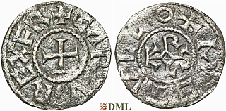 Денарий Каролинги Charlemagne (768-814) ou Charles le Chauve (840-877), м.д. Melle