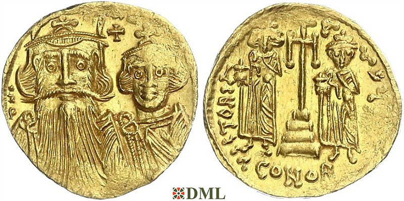 Солид, Византия, Constans II с Constantine IV, Heraclius, Tiberius (641-668), м.д. Constantinople