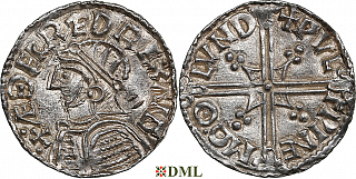 Денарий, Англия, Æthelred II (978-1016), м.д. London, монетарий Wulfwine, North 775