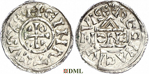 Денарий, Германия, Бавария, Heinrich II (1002-1024), м.д. Regensburg, монетарий ENCI, Hahn 1976, 27d2