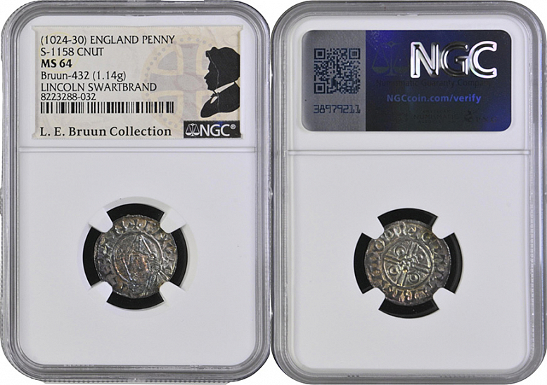 Денарий, Англия, Cnut  (1016-1035), м.д. Lincoln, монетарий Svartbrandr, North 787