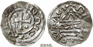 Денарий, Германия, Бавария, Hg. Heinrich II (985-995), м.д. Regensburg, монетарий SIG, Hahn 1976, 22g1