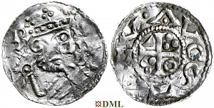 Денарий, Германия, Швабия, Heinrich II (1002-1024), м.д. Augsburg, Hahn 1976, 145.24