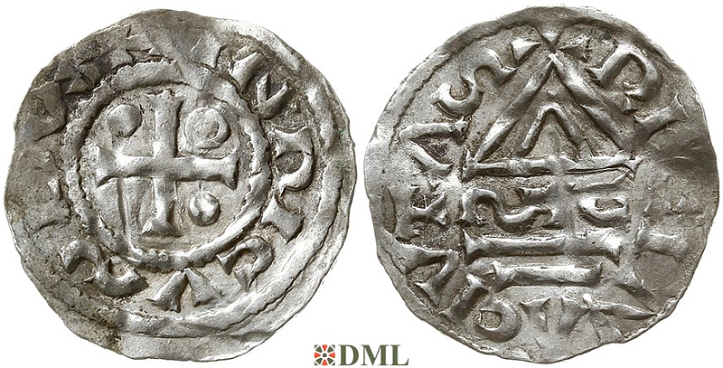 Денарий, Германия, Бавария, Hg. Heinrich II (985-995), м.д. Regensburg, монетарий SIG, Hahn 1976, 22g1