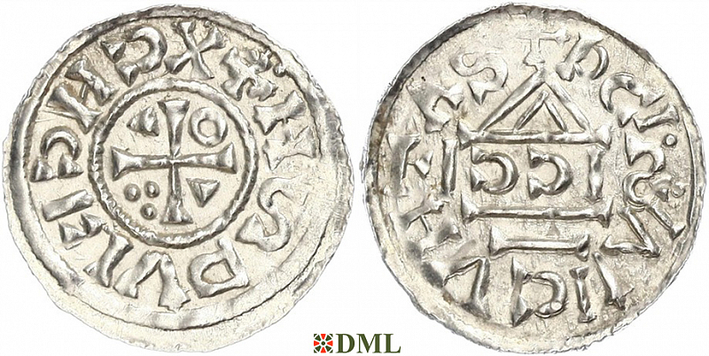 Денарий, Германия, Бавария, Heinrich II (1002-1024), м.д. Regensburg, монетарий SICCI, Hahn 1976, 27h1