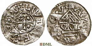 Денарий, Германия, Швабия, Liutolf (989-995), м.д. Augsburg, монетарий WI, Hahn 1976, 138a1.3