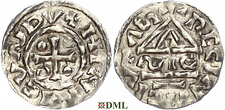 Денарий, Германия, Бавария, Heinrich II (985–995), м.д. Regensburg, монетарий SIC, Hahn 1976, 22g1