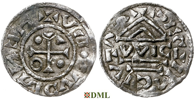 Денарий, Германия, Бавария, Heinrich IV (995-1002), м.д. Regensburg, монетарий WICL, Hahn 1976, 25e2.2