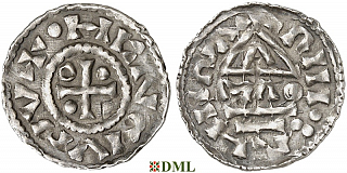 Денарий, Германия, Бавария, Heinrich II (985–995), м.д. Regensburg, монетарий MΛO, Hahn 1976, 22f1