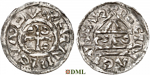 Денарий, Германия, Бавария, Heinrich II (985–995), м.д. Regensburg, монетарий SIC, Hahn 1976, 22g1