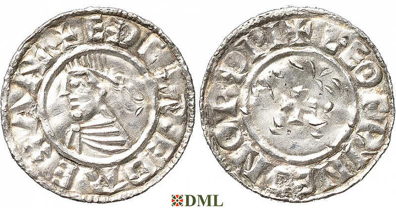 Денарий, Англия, Æthelred II (978-1016), м.д. Norwich, монетарий Leofpine, North 777