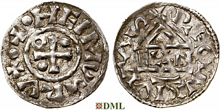Денарий, Германия, Бавария, Heinrich II (985–995), м.д. Regensburg, монетарий ELLN, Hahn 1976, 22c2.2