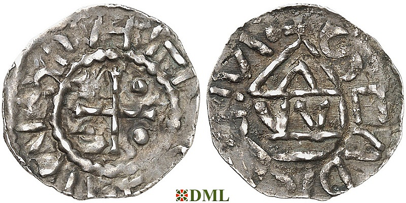 Денарий, Германия, Бавария, Heinrich I (948-955), м.д. Nabburg, монетарий WI, Hahn 1976, 65b1.B