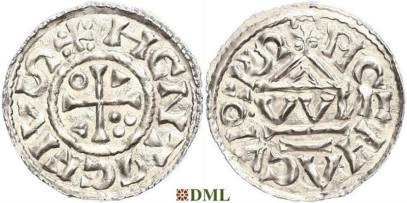 Денарий, Германия, Бавария, Heinrich II (1002-1024), м.д. Regensburg, монетарий OWNI, Hahn 1976, 27j2