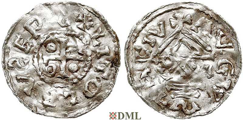 Денарий, Германия, Швабия, Liutolf (989-995), м.д. Augsburg, монетарий WI, Hahn 1976, 138a1