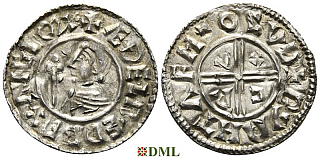 Денарий, Англия, Æthelred II (978-1016), м.д. London, монетарий Beorhtlaf, North 770