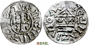 Денарий, Германия, Бавария, Heinrich II (1002-1024), м.д. Regensburg, монетарий OWИ, Hahn 1976, 27j1.4