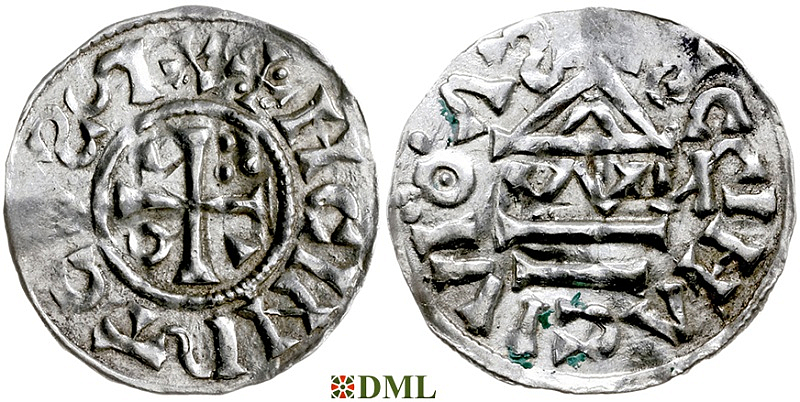 Денарий, Германия, Бавария, Heinrich II (1002-1024), м.д. Regensburg, монетарий OWИ, Hahn 1976, 27j1.4