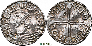 Денарий, Англия, Æthelred II (978-1016), м.д. London, монетарий Leofwine, North 774
