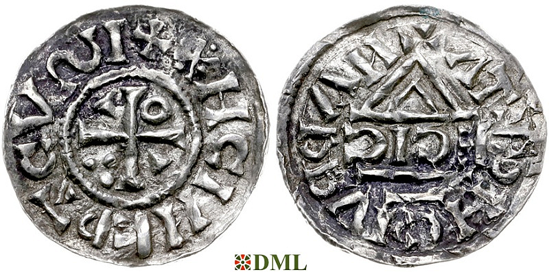 Денарий, Германия, Бавария, Heinrich II (1002-1024), м.д. Nabburg, монетарий ECIC, Hahn 1976, 74b1