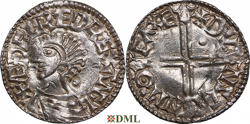 Денарий, Англия, Æthelred II (978-1016), м.д. Exeter, монетарий Dunstan, North 774