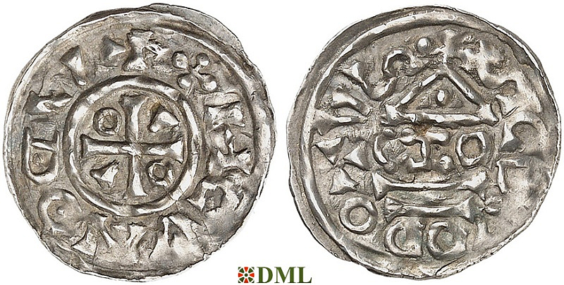 Денарий, Германия, Бавария, Heinrich IV (995-1002), м.д. Salzburg, монетарий CZO, Hahn 1976, 87a1.1