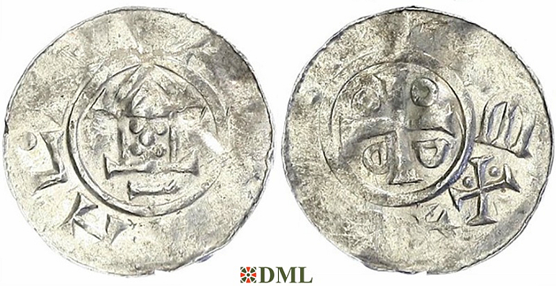 Денарий, Германия, Саксония, Otto III (983-1002), м.д. Goslar, type OAP