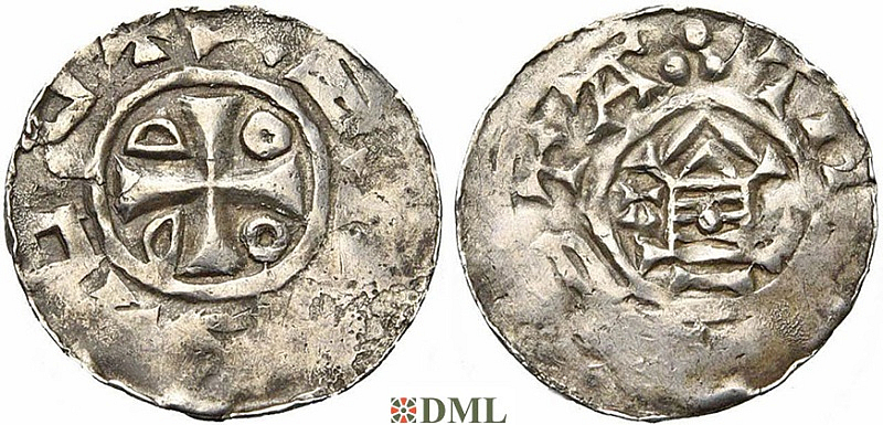 Денарий, Германия, Саксония, Otto III (983-1002), м.д. Goslar, Dbg. 1167